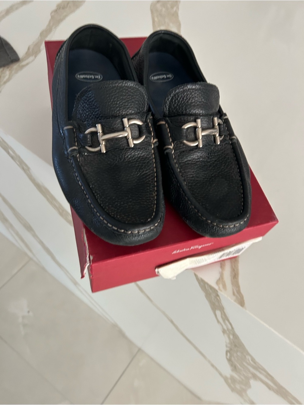 Salvatore Ferragamo Black Pebbled Leather Bit Loafers size 8.5 E